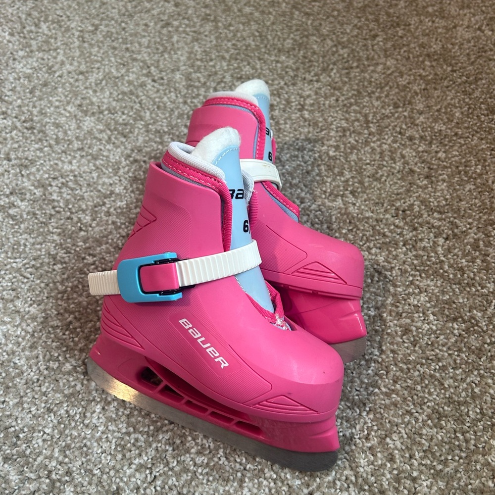 Bauer Pink and Blue Kids Ice Skates